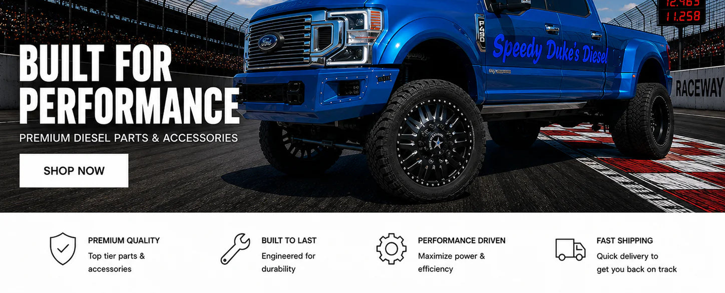 Speedy Dukes Diesel performance truck on a race track